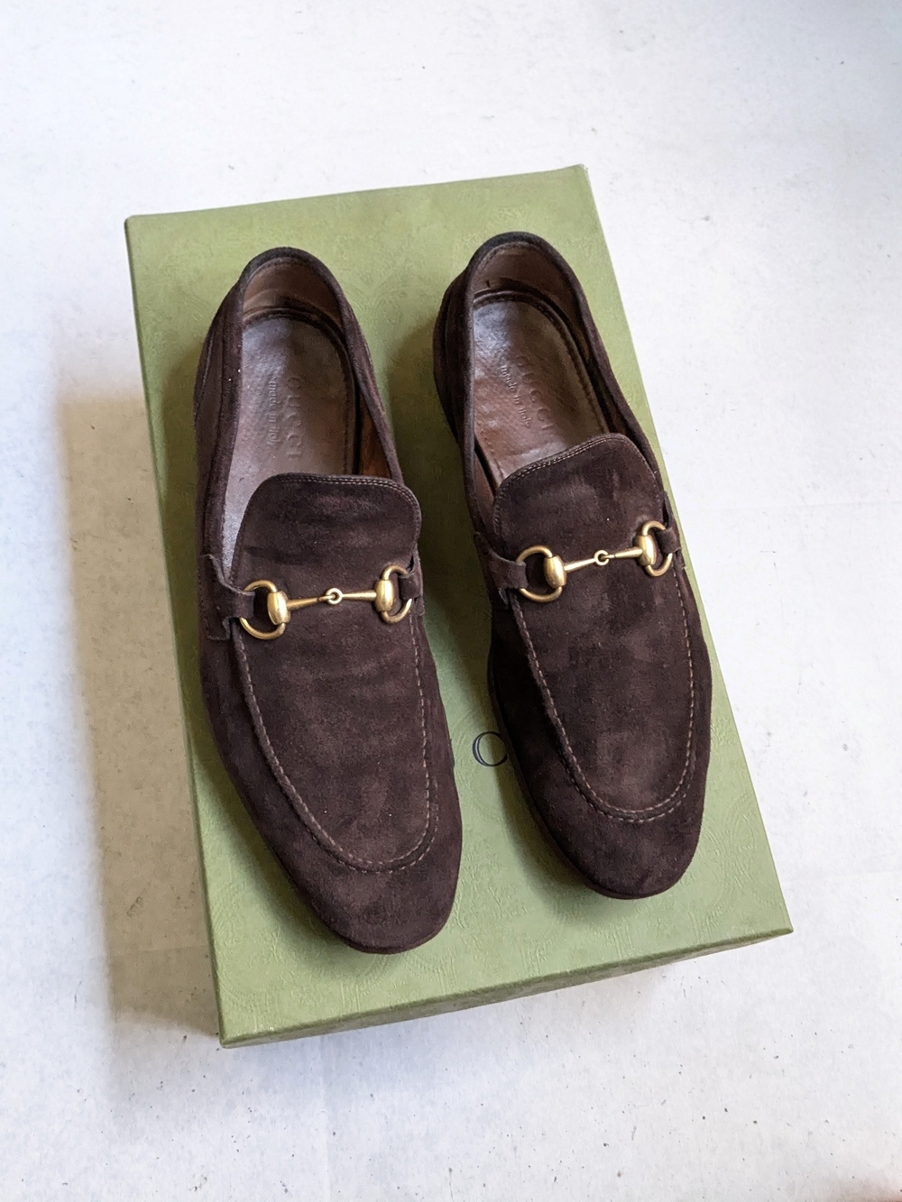 Gucci Horsebit Loafers Brown Suede Men 10.5 Leather Slipons